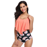 Stylish Elegant Women's High Waist Ruched Swimwear Plus Size